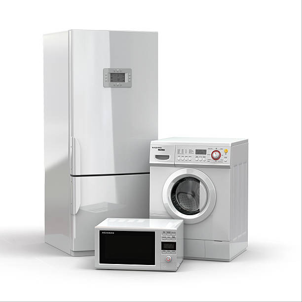 Home appliances. Refrigerator, microwave and  washing maching. 3d